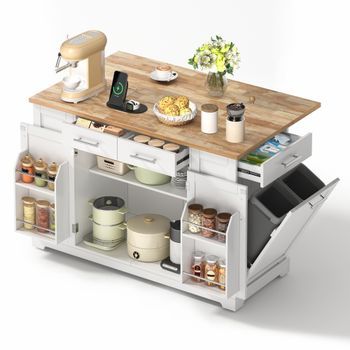 Isla De Cocina Moderna Negra Con Encimera Plegable Efecto Mármol, Enchufes Integrados Y Ruedas, 138x86x92 Cm, Madera