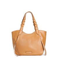 bolso shopping con bolsillos laterales con asas trenzadas tan