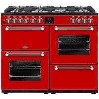 belling kensington 100dft dual fuel range cooker - red  chrome red