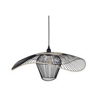 lampara colgante iluminacion pantalla de ratan y metal negro lunga