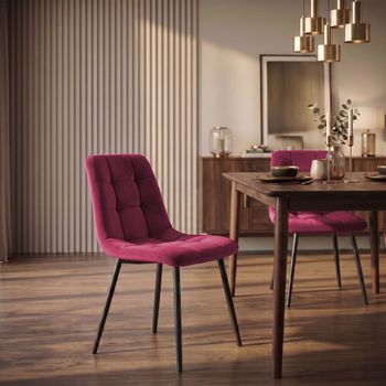Set de 2 sillas con patas de metal y asiento en terciopelo rojo