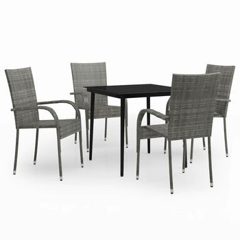 Juego De Comedor Para Jardín 5 Uds | Conjunto Mueble Jardin Mesa Y Sillas Con Cojines Gris Y Negro
