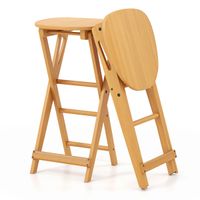 costway set de 2 taburetes de bar plegables de bambu con reposapies y asiento ancho sillas de comedor cocina portatiles no montaje 36 x 33 x 61 cm