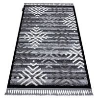 alfombra maroc p658 copos de nieve negro  gris franjas bereber marroq 140x190 cm