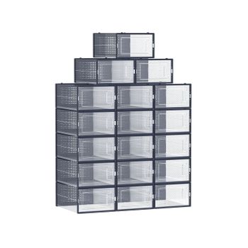 18 Organizadores de Almacenamiento, Transparente + Azul Carbón / M ( 33,5 x 23,2 x 14,3 cm )