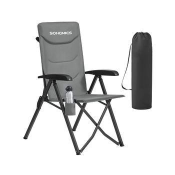 Silla de Camping Reclinable con Respaldo Alto Ajustable, Gris