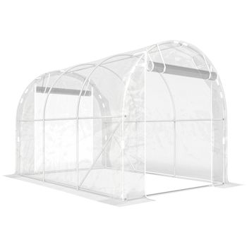 Outsunny Invernadero de Túnel 3x2x2 m con 2 Puertas Enrollables Estructura de Acero Galvanizado Cubierta PE Anti-UV Transparente