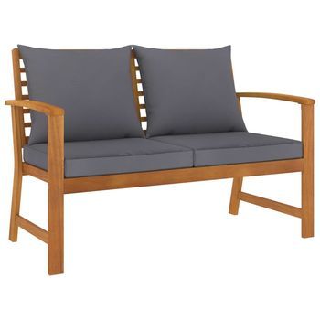 Banco De Jardín 120 Cm Cojines Gris Oscuro Madera Acacia Maciza Vidaxl