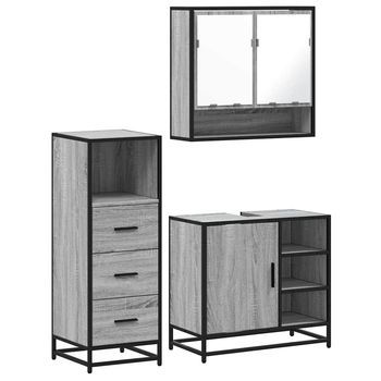 Set De Muebles De Baño 3 Pzas Madera Contrachapada Gris Sonoma Vidaxl