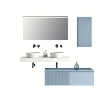 Composición Baño Lavabo Doble 7 Piezas Venere Blanco/azul Tiffany En Mdf