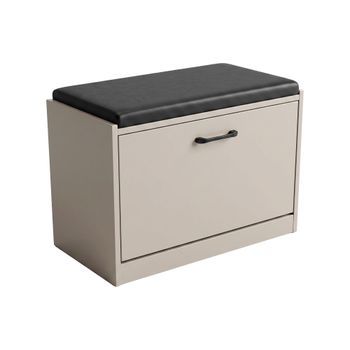 Banco De Entrada Con Zapatero 63x47x30 Cm Zapatero Para 9 Pares Con Cojín En Madera Gris Paloma