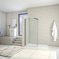 aica walkin mampara panel de ducha de una hoja vidrio antical de 8mm con una barra ajustable 70-120cm perfil negro mate tamano 138-140x200cm