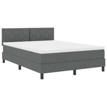 Cama Box Spring Con Colchón Gris Oscuro 160 X 200 Cm Tela