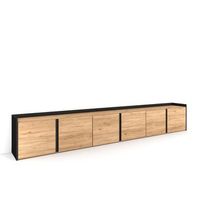 mueble tv television muebles de salon almacenaje 309x35x50 cm para tv hasta 80 con almacenamiento estilo moderno roble y negro