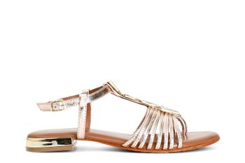 sandalias de piel mignon con accesorio triángulo de pedrería gold