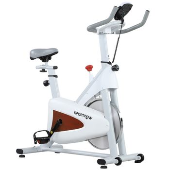 SPORTNOW Bicicleta estática silenciosa con asiento y resistencia ajustables, monitor LCD, soporte de tableta, Blanco   Aosom España