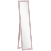 homcom espejo de cuerpo entero 157x37 cm con marco de mdf espejo de pie inclinado o colgante rosa perla claro