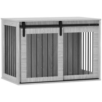 PawHut Jaula para Perros con Puerta Corredera, Ventilación, Tablero de Partículas y Acero, 98 x 58 x 61 cm, Gris
