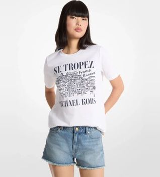 Michael Kors para mujer. MS6520K97J Camiseta Tropez blanco (XS), Casual, Algodón, Manga corta