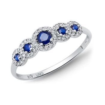Sortija 14 quilates oro blanco diamantes 0,108 ct. zafiros 0,308 ct.