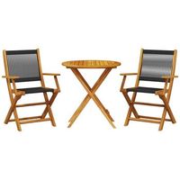 juego de bistro de 3 uds  conjunto mueble jardin mesa y sillas polipropileno y madera maciza negro