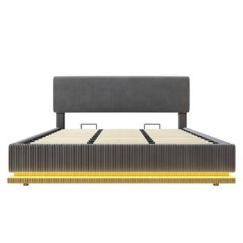 Cama Tapizada Moderna 180x200 - Con Iluminación Led, Usb-c, Cabezal Ajustable, Almacenamiento - Gris
