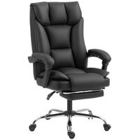 homcom silla de oficina reclinable a 155 con reposapies doble acolchado y revestimiento en piel sintetica negro   aosom espana