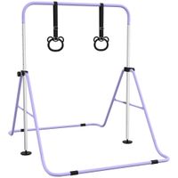 homcom barra de gimnasia para ninos altura ajustable en 5 niveles y anillos entrenamiento de gimnasia plegable en casa purpura