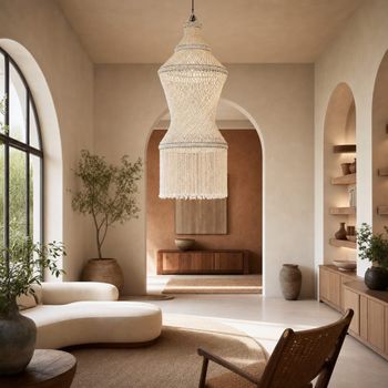 Lámpara de techo de conchas beige hecha a mano 52x52x140 cm