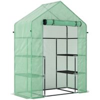 outsunny invernadero de jardin con 2 repisas a 3 niveles y entrada con cremallera en acero y pe 142x73x195 cm verde   aosom espana