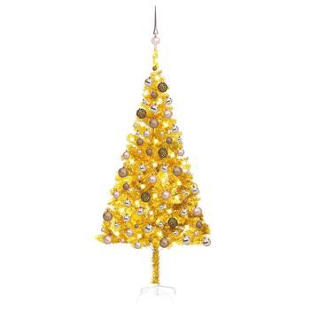 Árbol De Navidad Preiluminado Con Luces Y Bolas Dorado 180 Cm Vidaxl