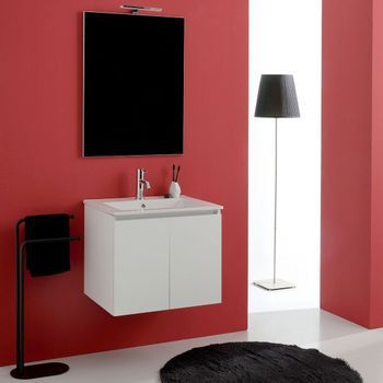 Mueble De Baño De 60cm Con Puertas Blanco Export, Lavabo De Cerámica, Espejo 60x80 | Bilbao