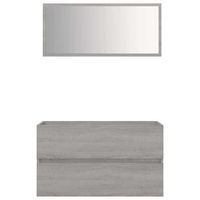 set de 2 uds muebles de bano  armario de bano madera contrachapada gris sonoma