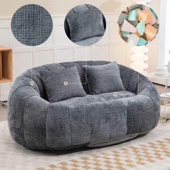Sofá Puff - Sofá De Suelo Para Salón - Chenilla - Gris (150x95x63cm)