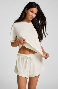 Hunkemöller Top de Pijama Jersey Manga Corta Blanco