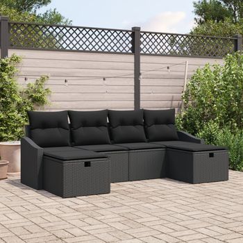 Conjunto De Sofás De Jardín De 6 Piezas Con Cojines Ratán Poliratán Negro V5252 Unico / Negro