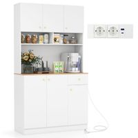costway mueble despensa alto 181 cm con tomas de corriente puertos usb kits antivuelco estantes armario buffet con aparador para comedor
