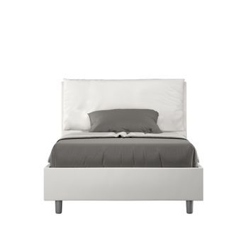 Cama De Una Plaza Y Medio Con Somier Acolchada 120x210 Cuero Sintético Blanco Antea Large