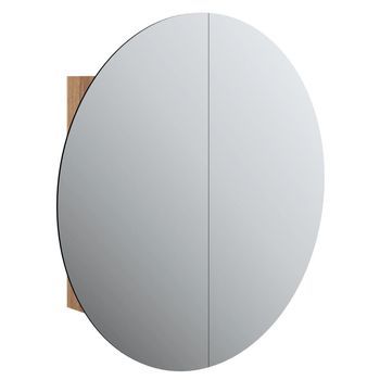 Armario De Baño | Mueble De Baño Con Espejo Redondo Y Led Roble 54x54x17,5 Cm