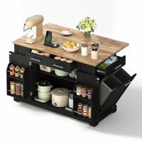 isla de cocina negra con efecto madera encimera abatible y enchufes 138x86x92 cm