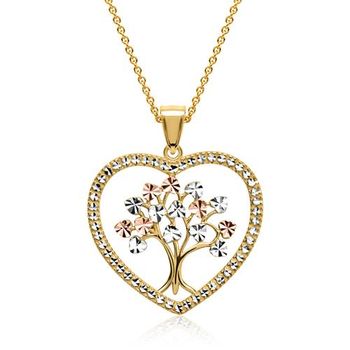 Cadena precioso corazón 8 quilates tricolor oro