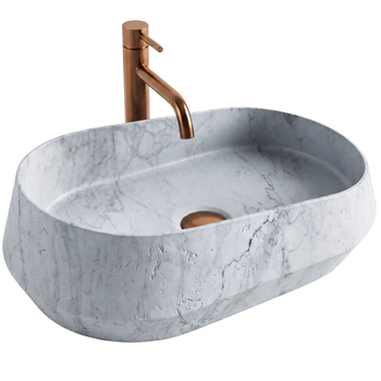 Lavabo Sobre Encimera Rea Venice Ovalado, Asimétrico, Imitation Stone, Gray 59 X 38 X 17 Cm