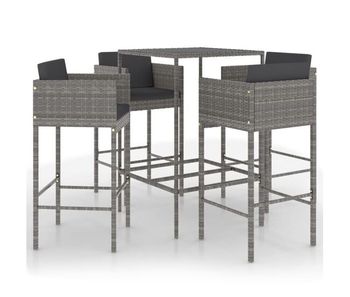 Set muebles de bar jardín 5 pzas y cojines ratán sintético gris