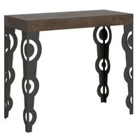 consola extensible estilo oriental kazay 90x40196 o 90x40300 cm-color marron-soporte 2 pies-3 alargaderas gruesas