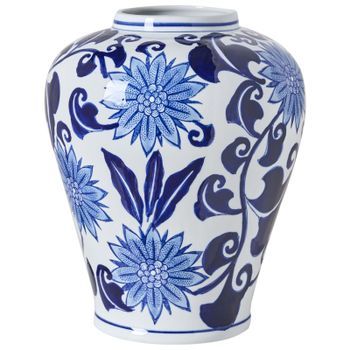 Jarrón Para Flores Florero Accesorio Decorativo De Porcelana Blanco Y Azul Girona