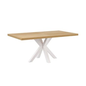Mesa comedor 160 cm chapa roble patas centrales blancas.
