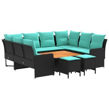 Juegos De Muebles 8 Uds. Negro Y Turquesa Ratán Sintético Vidaxl