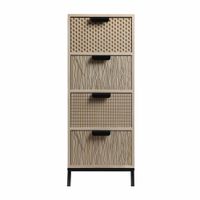 cajonera estrecha tallada con 4 cajones en madera marron