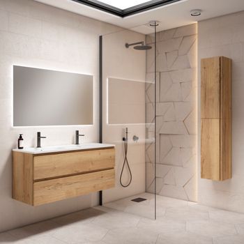 Mueble Coral 120 Cm 2s, Roble Hafas. Pack Mueble + Lavabo.