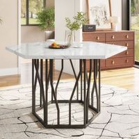 mesa de comedor hexagonal moderna - patas de mdf y metal - efecto marmol - blanco  negro